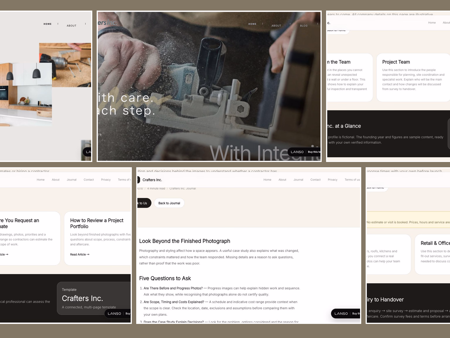 Crafters Inc. English template pages showing its actual layout and content structure